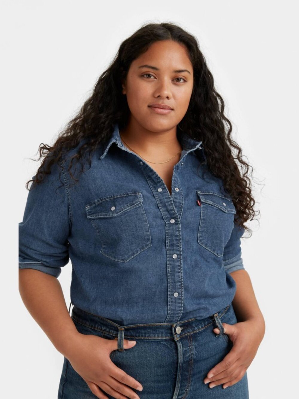 Levi's Ultimate Western Denim Pearl Snap Shirt Blue Plus Size 2X 18-20